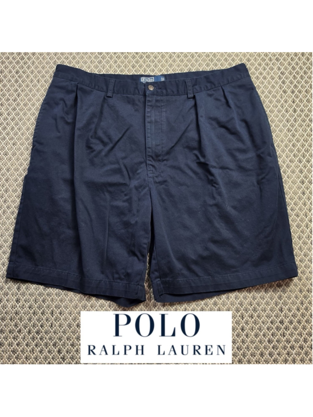 Vintage Polo Ralph Lauren Tyler Shorts Mens 40 Navy Double Pleated Chino Cotton